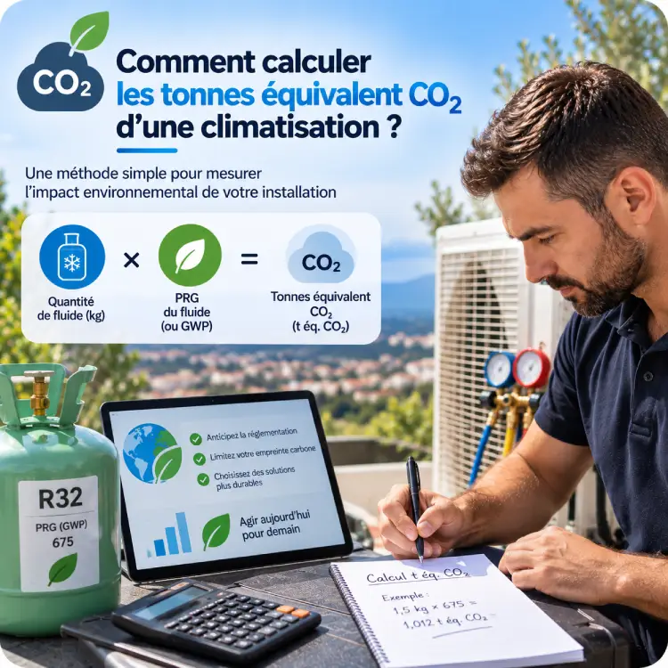 Calculer les tonnes equivalent CO2 dune climatisation