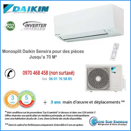 Offre climatiseurs Daikin Sensira FTXF-D sur Montpellier