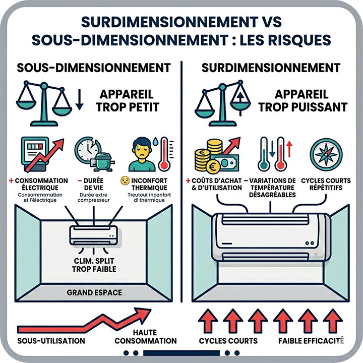 Dimentionnement et sous dimentionnement de la puissance pour une climatisation