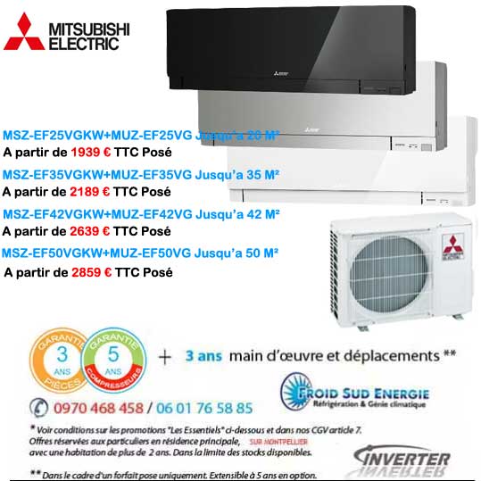 Climatiseurs monosplit design Mitsubishi electric MSZ-EFVGK