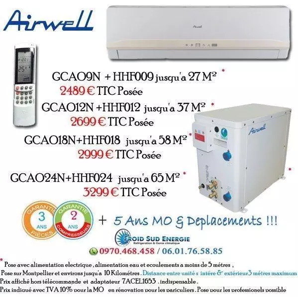 Clim sans groupe extérieur Airwell gcao