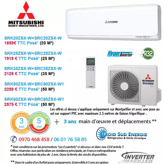 Climatiseurs Mitsubishi Heavy Hyperinverter SRK ZSXW