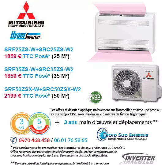 Climatisation Mitsubishi Heavy SRFZS W console double flux