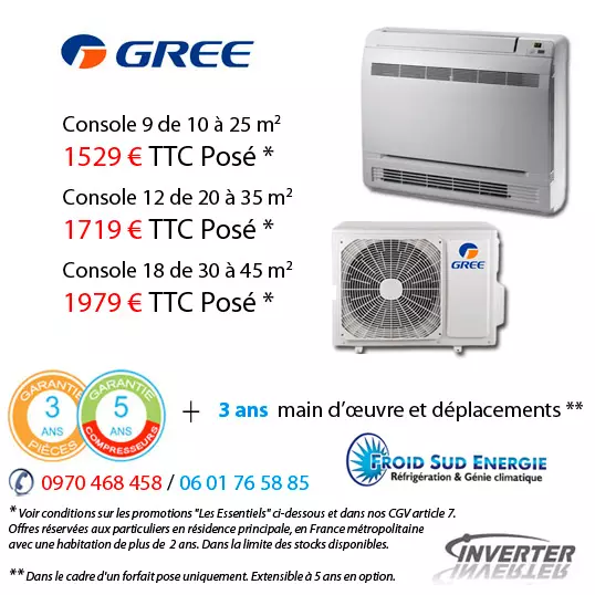 Climatisation Gree console réversible Inverter 