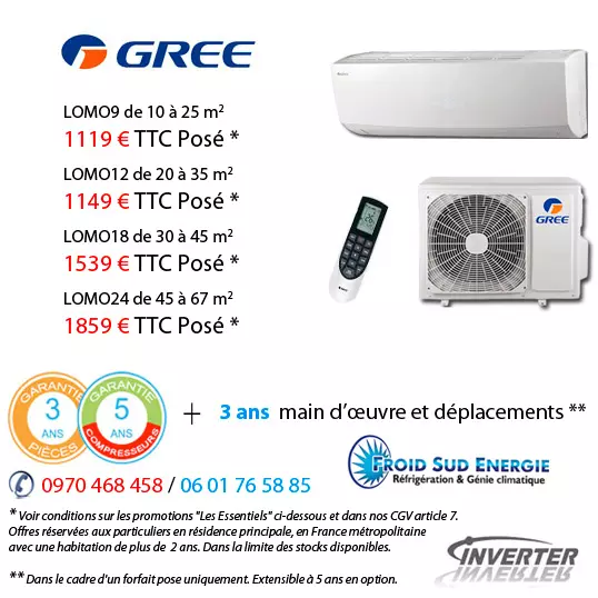 Climatisation Gree réversible LOMO